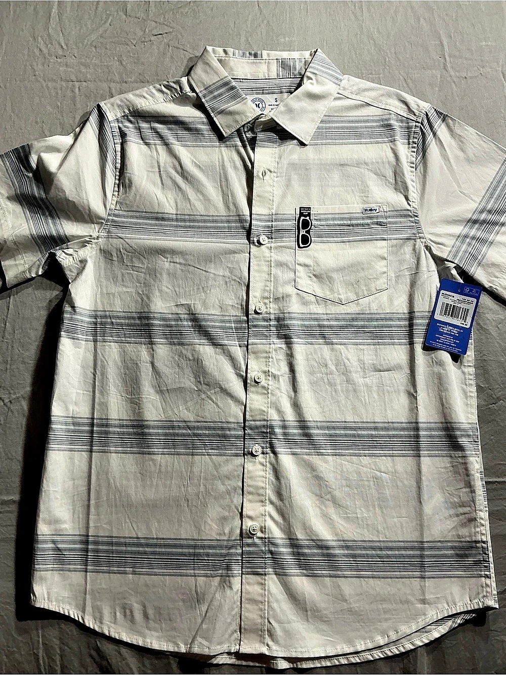 Hurley One & Only Striped Short Sleeve Shirt White & Blue Small NWT